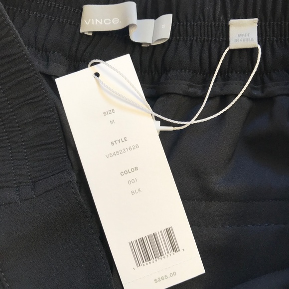 NWT Vince Crepe Satin Stripe Pull On Pants Womens Medium Black Elastic Waist NEW - Picture 2 of 13